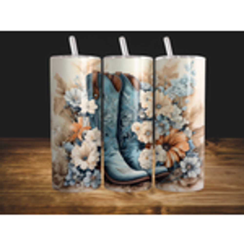 Cowboy Boots Womens Western Floral 20 Oz Skinny Tumbler